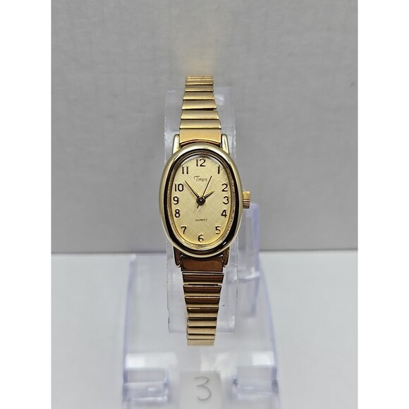 Timex Cavatina Gold Tone Oval Womens Quartz Watch Stretch Band New Battery Dress - Picture 1 of 11